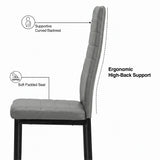[6 Seater | Grey] Milo grey chair side profile showing padded seat, curved high back support, and slim black metal legs