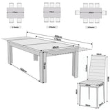 [8 Seater | Grey] Milo dining table set dimensions: table 170-220W x 90D x 76H; chair 42W x 40D x 98H, seat 46H cm
