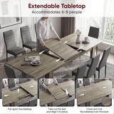 [8 Seater | Grey] Milo extension guide showing tabletop opening, centre leaf placement, and lock-close steps