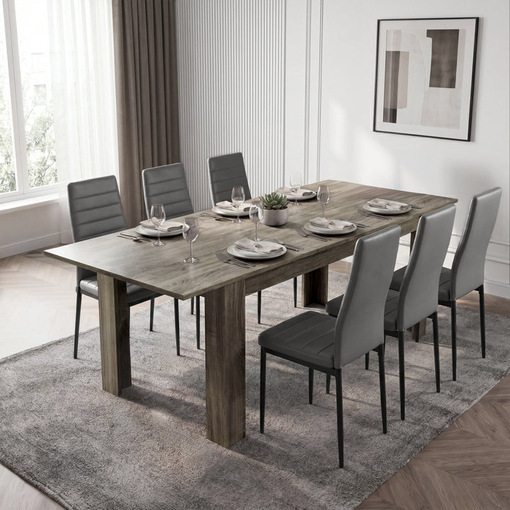 [6 Seater | Grey] Milo wooden grey-effect dining table set extended to 220cm with 6 high-back chairs