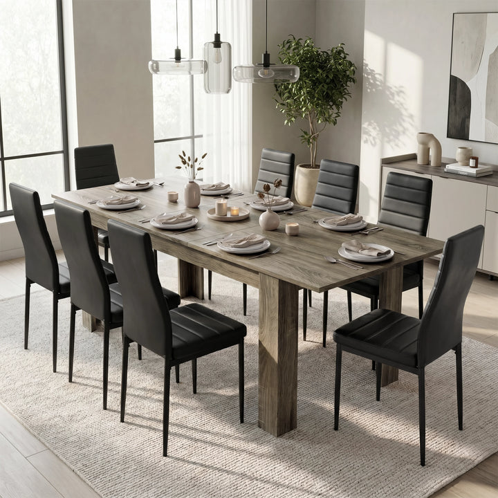 [8 Seater | Black] Milo wooden grey-effect dining table set at 220cm extended size with 8 high-back chairs
