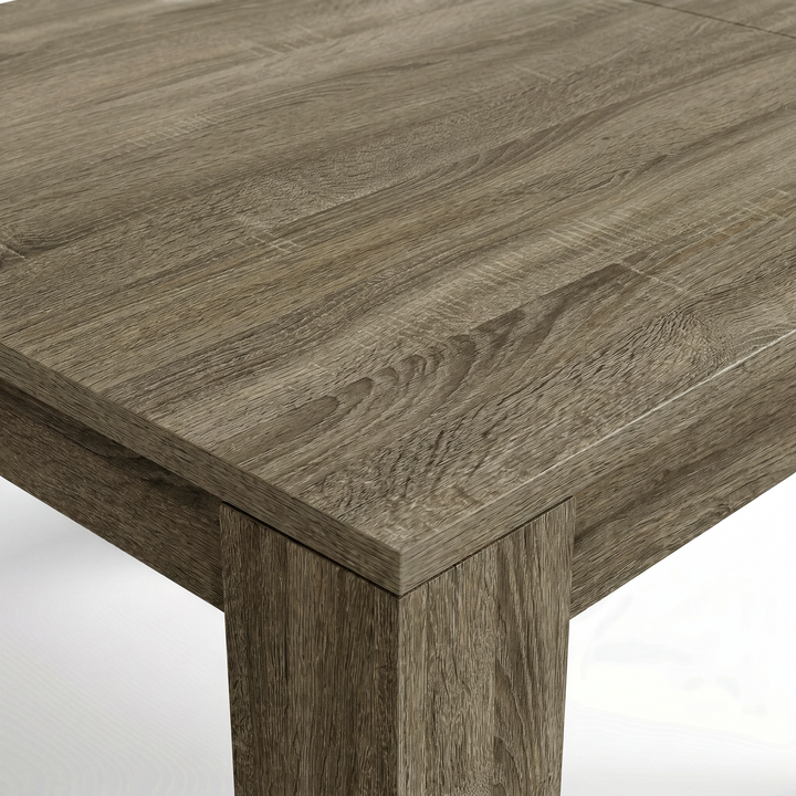 [8 Seater | Black] Close-up of the Milo wooden grey-effect tabletop edge, surface texture, and inverted L-shaped leg