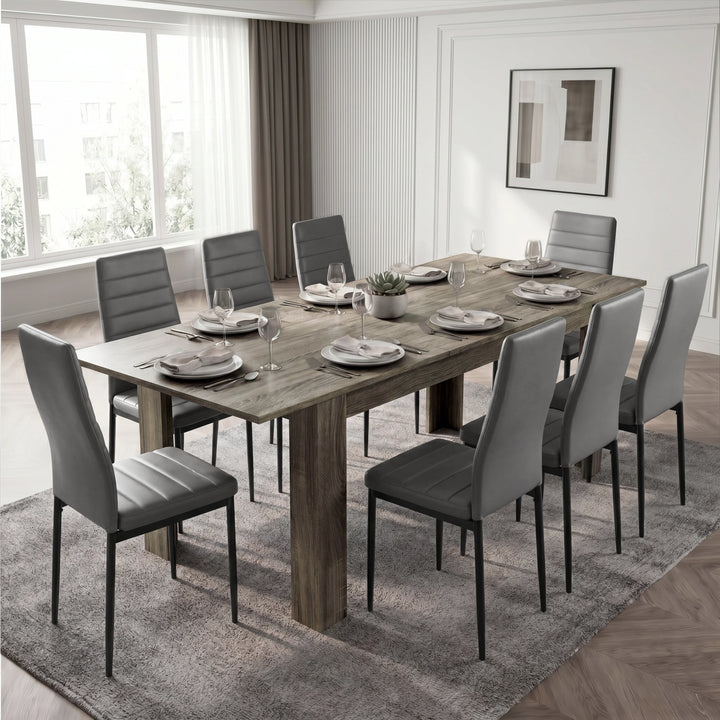 [8 Seater | Grey] Milo wooden grey-effect dining table set extended to 220cm with 8 high-back chairs