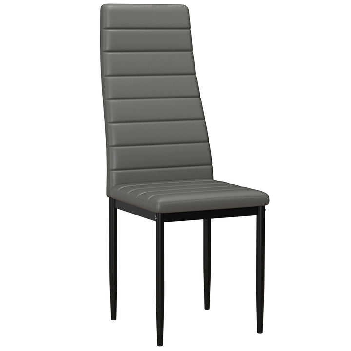 [4 Seater | Grey] Grey PU dining chair cut-out, channel-stitched back, black metal legs