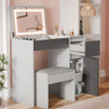 [Grey] vanity with mirror and storage drawers in a room setting.