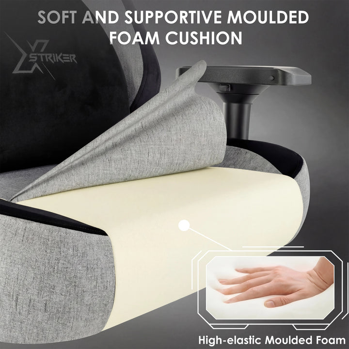 [Grey] Soft moulded foam cushion on Xstriker gaming chair offers high-elastic support for comfort during long gaming or work hours.