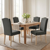 [Dark Grey | Set of 4] Nailhead dining chair in fabric, high padded back, bronze trim and light wooden legs