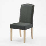 [Dark Grey | Set of 4] Nailhead dining chair in fabric, high padded back, bronze trim and light wooden legs