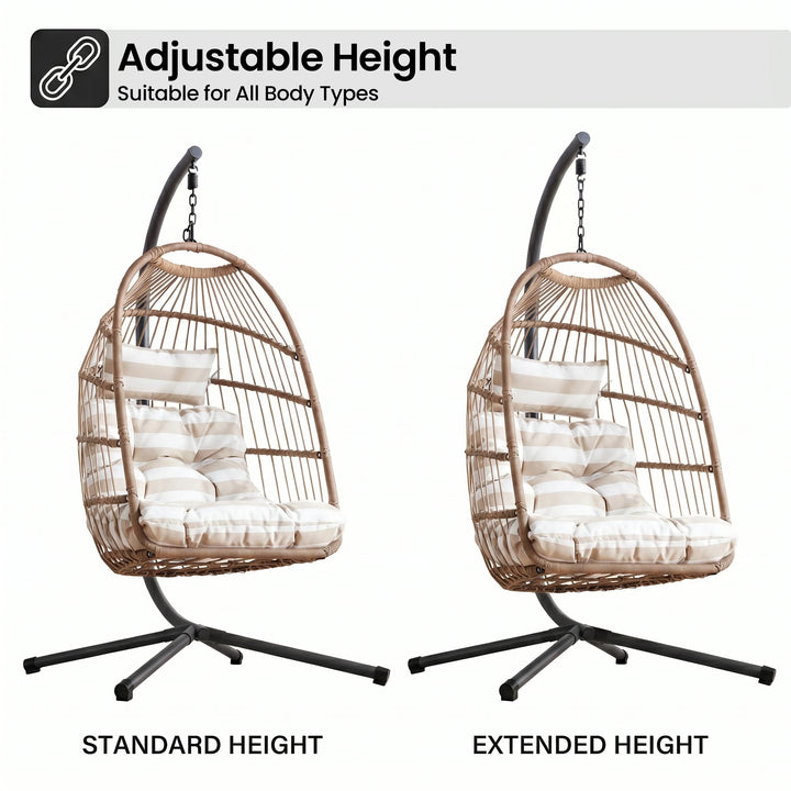 [Natural] adjustable hanging egg chair with cushioned seat and height extension for indoor or outdoor relaxation