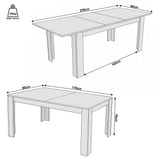 [Oak] Dimension diagrams show the table at 170 and 220 cm long; both are 90 cm deep and 76 cm high, capacity:100 kg.