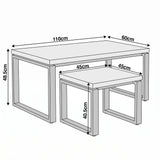 [Grey] Nestline nesting coffee table set dimensions: large 110 x 60 x 48.5cm; small tables 45 x 45 x 40.5cm