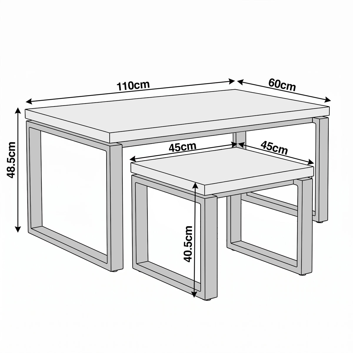 [Grey] Nestline nesting coffee table set dimensions: large 110 x 60 x 48.5cm; small tables 45 x 45 x 40.5cm