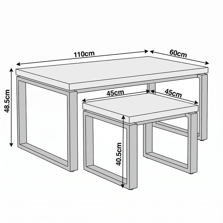 [Grey] Nestline nesting coffee table set dimensions: large 110 x 60 x 48.5cm; small tables 45 x 45 x 40.5cm