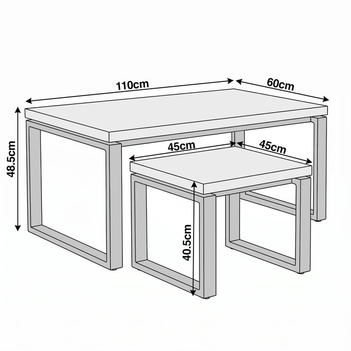 [Rustic] Nestline nesting table dimensions: large 110 x 60 x 48.5cm; small tables 45 x 45 x 40.5cm