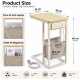 [Oak] Size graphic: 30W x 40D x 62H cm; pouch fits 13-inch laptop and A4 magazines; USB-A/C, 2 UK sockets, 15kg weight limit