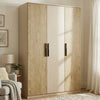 [Oak+Cashmere] Blythe wardrobe with two oak outer doors flanking a cream centre door in a lit room