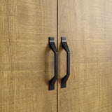 [Oak Effect] 2 door wardrobe close view of black handles against the wood-effect door surface