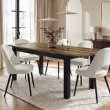 [160cm | Oak] Extended table in bright dining room with six cream chairs, vase, candles, rug, and pendant lights