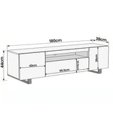 [Oak] Kystra TV stand line diagram: 180cm wide, 38cm deep, 44cm high, side cabinet 42cm, centre 95.5cm, shelf 22.5cm