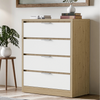 [Oak+White] Skova 4 drawer chest of drawers with oak frame and four white drawer fronts, books and vase on top