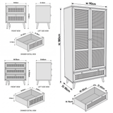 [Oak Effect] Wovena rattan bedroom furniture set: wardrobe 90 x 55 x 180, chest 70 x 40 x 75.5, bedside 50 x 40 x 55