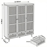 [Oak Effect] Wovena rattan 3 door wardrobe dimensions: 138.5 cm wide, 180 cm high, 55 cm deep with drawer 40.4 x 38.5 x 14.5