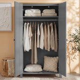 [Grey] Linra Grey Painted 3 Piece Bedroom Set - Oak Top open wardrobe showing internal storage space.