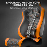 [Black + Orange] Ergonomic memory foam lumbar pillow with spinal model on a dark background