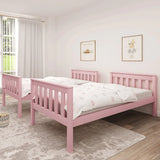 [pink] detachable bunk bed split into two separate single beds in bright bedroom