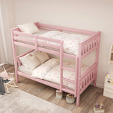 [Pink] Top-down view of bunk bed with cream bedding, highlighting compact layout and safe design for children's rooms.