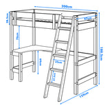 [pink + pine] bunk bed with desk dimensions: 200cm length, 159cm width, 180.5cm height, 64cm desk height