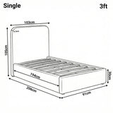 [Single | Blue] Dimension diagram for single 3ft Pluva bed showing 103cm width 206cm length and 105cm headboard height