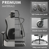 [Grey] Premium materials in Xstriker office chair include SGS-certified gas lift, smooth caster wheels, and 150kg load capacity.