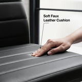[Black | Set of 6] Close-up graphic text: Soft Faux Leather Cushion on padded PU leather seat