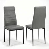 [Grey | Set of 6] Front and back views of armless PU leather dining chair with slim black metal legs