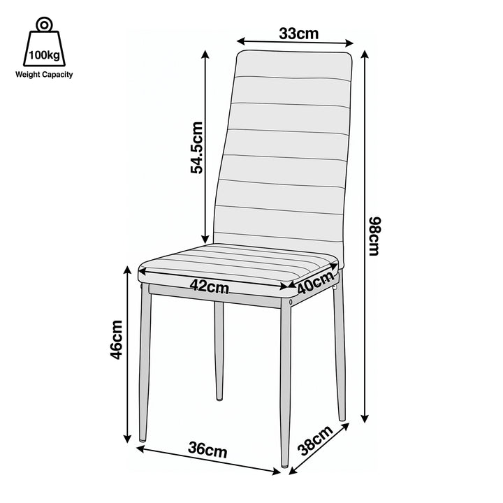 [White | Set of 8] PU leather dining chair dimensions: 42W x 40D x 98H cm; seat H46, back H54.5 cm