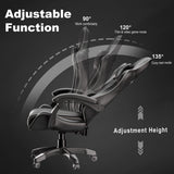 [Black + Grey] Ergonomic gaming chairs with lumbar support and padded armrest in black, showcasing adjustable recline angles from 90° to 135° for work, gaming, and rest modes.