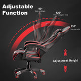 [Black + Red] Recliner gaming chair With Lumbar Support and Padded Armrest | DHS reclines from 90° to 135° with adjustable height for work, gaming, and rest modes.