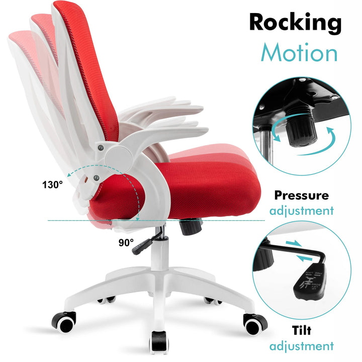 [Red] Comfortable desk chair with adjustable height, tilt lock, and recline features for optimal comfort.