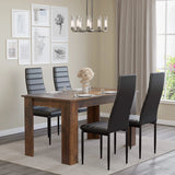 [4 Seater | Black] Side view black ribbed chairs around compact 112cm rustic dining table