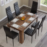 [6 Seater | Black] Top down view of rustic dining set with six black chairs and orange fruit bowl