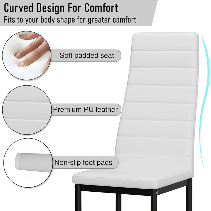 [6 Seater | White] Comfort feature panel for dining chair with three labelled close ups