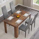 [4 Seater | Grey] Top view rustic 112cm finish dining table laid with four settings and grey chairs