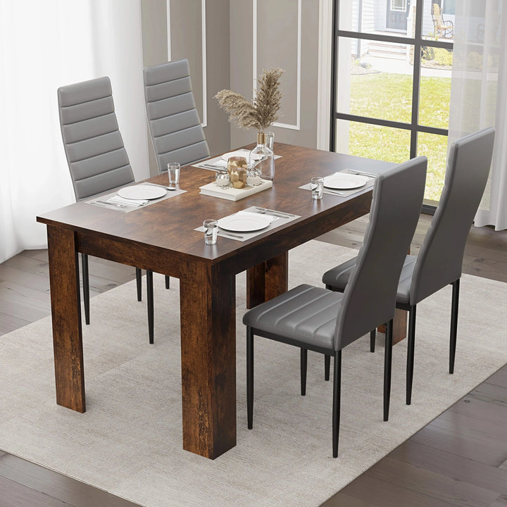 [4 Seater | Grey] Rustic finish 4 seater dining set with grey ribbed chairs and place settings