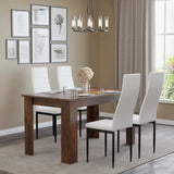 [4 Seater | White] Side view white ribbed chairs around compact 112cm rustic dining table