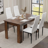 [4 Seater | White] Four white PU leather chairs around 112cm rustic finish dining table by window