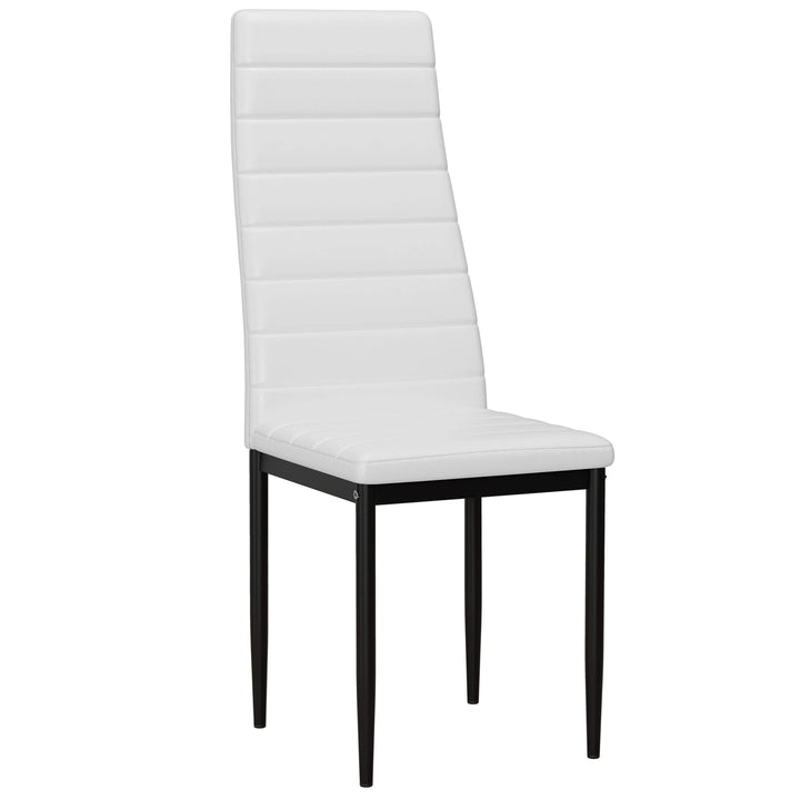 [6 Seater | White] White PU leather dining chair with ribbed back and black metal legs product shot