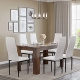 [6 Seater | White] Side view white ribbed chairs flanking long rustic dining table in room