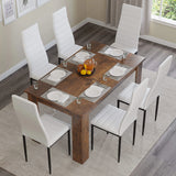 [6 Seater | White] Top down view rustic dining set with six white chairs and centre fruit bowl