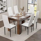 [6 Seater | White] Rustic finish 6 seater set with white ribbed chairs and place settings